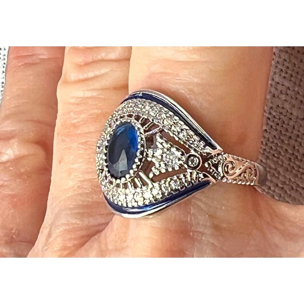 Sterling Silver 925 Blue Cz Gemstone Evil Eye Design Ring Size 6.75 - Picture 3 of 6